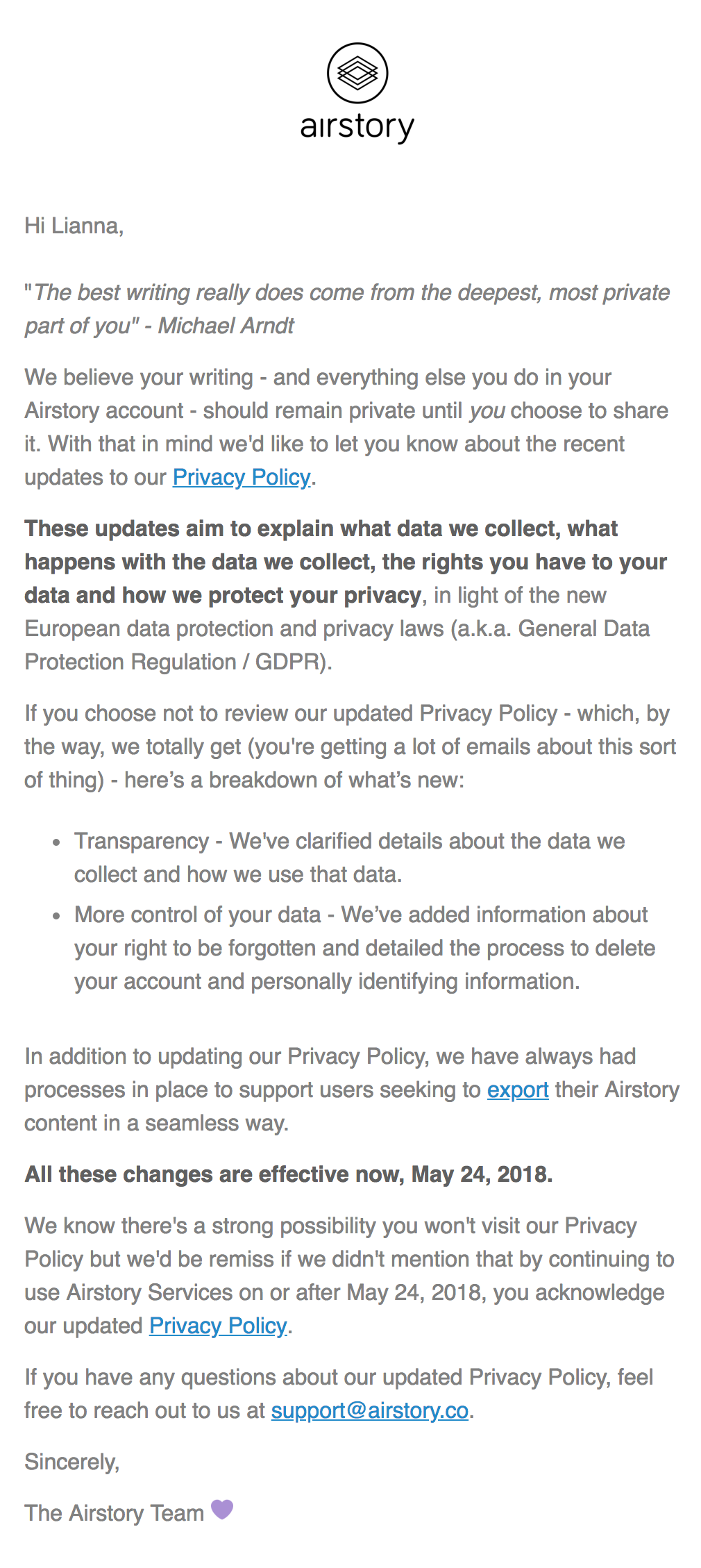 airstory gdpr email