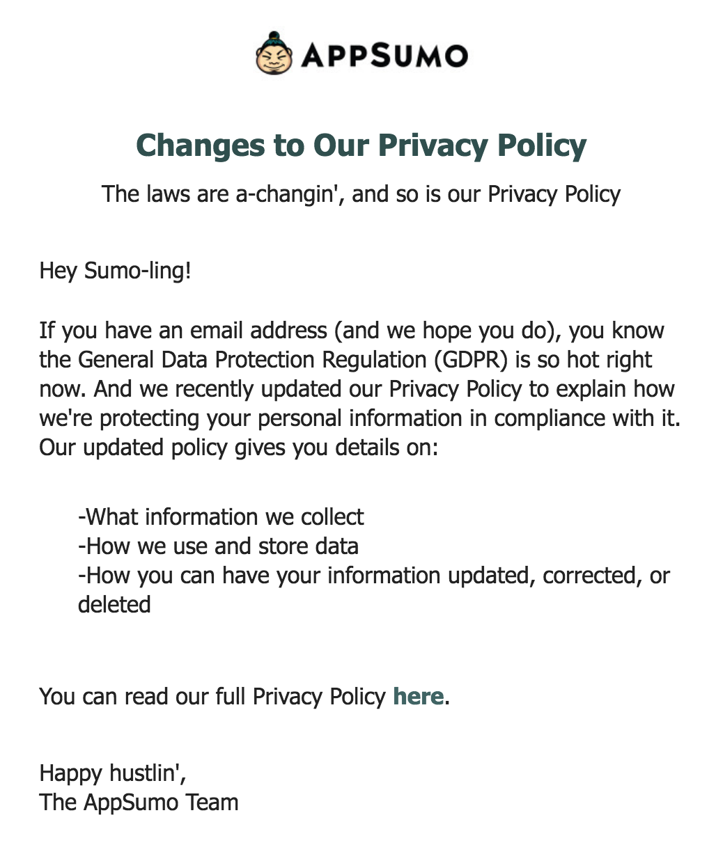 appsumo gdpr email