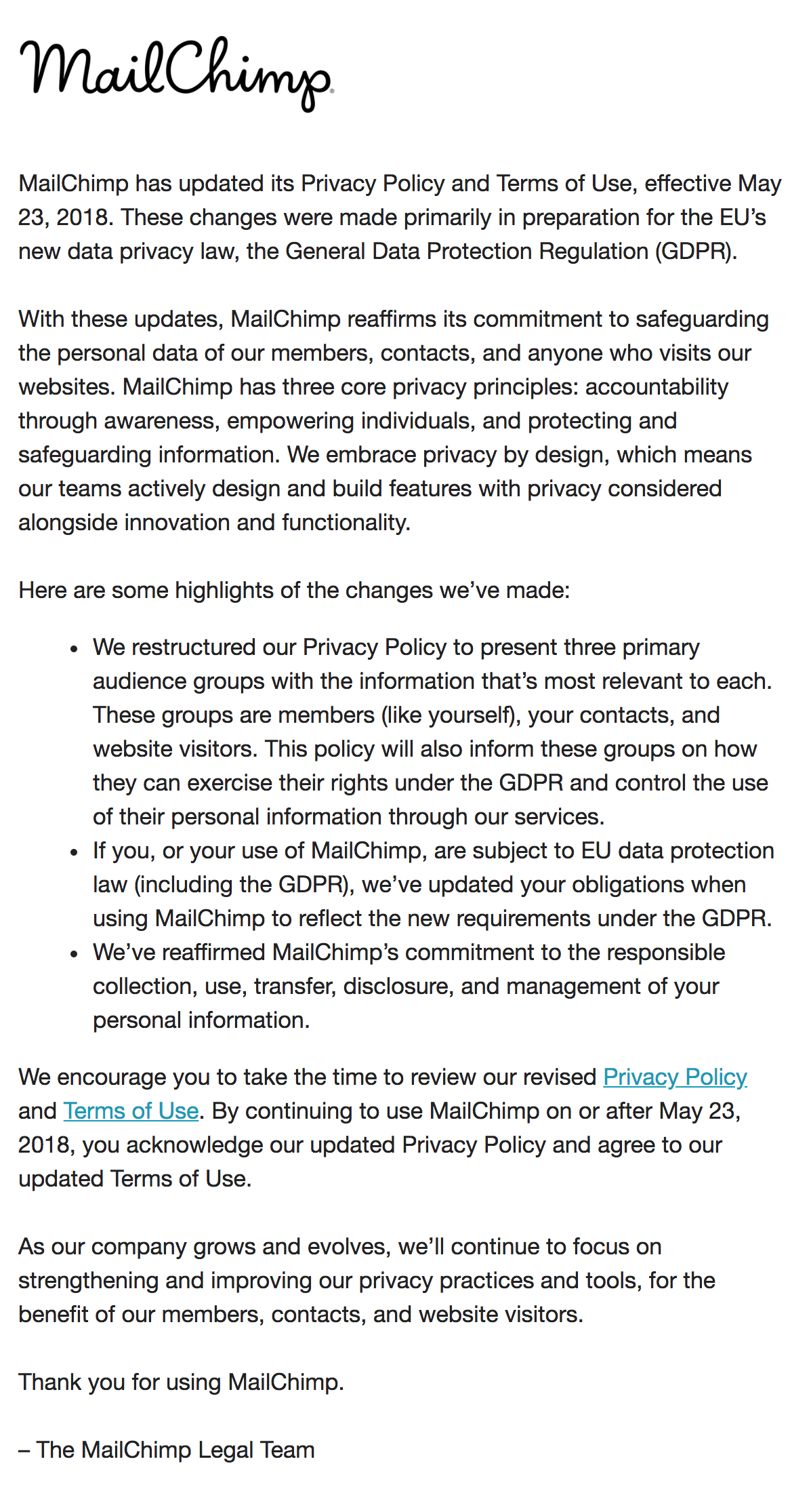 mailchimp gdpr email