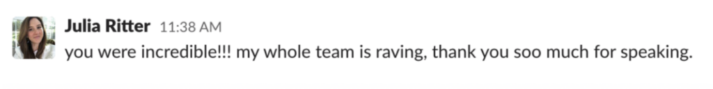 Attendee feedback about Lianna’s talk