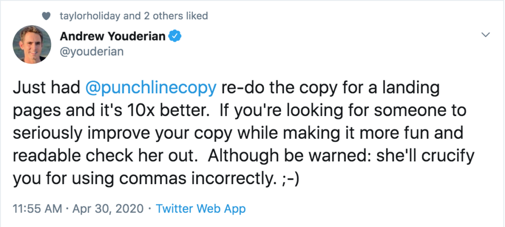 Andrew Youderian publicly says nice things about my work