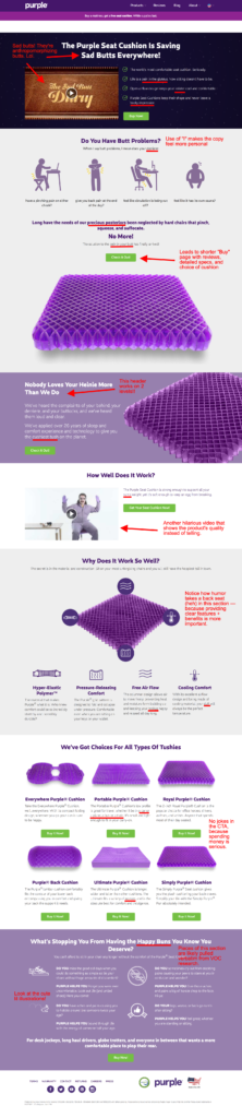 Purple's humor conversion copywriting